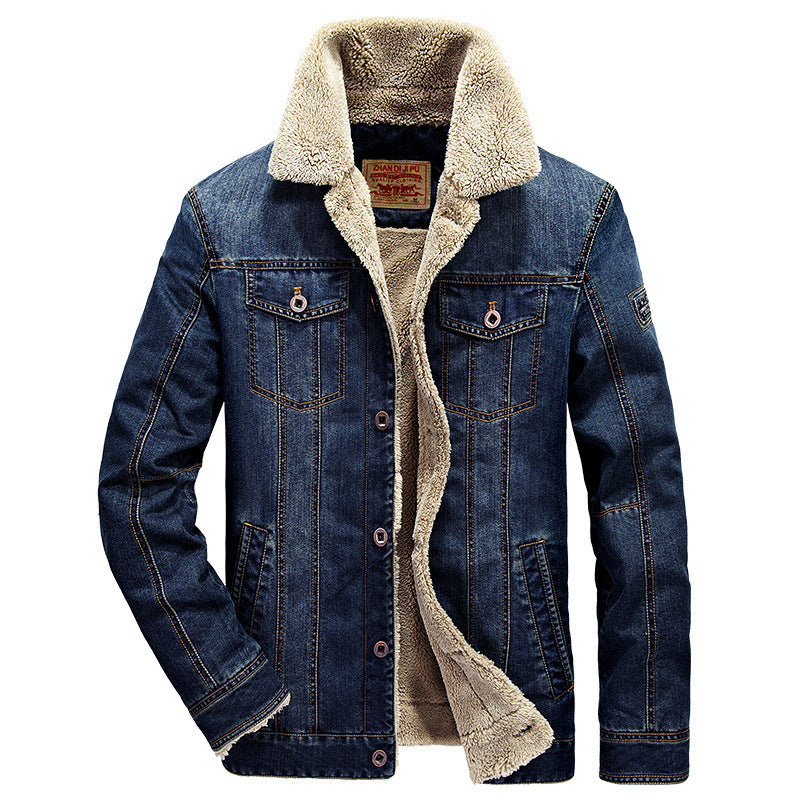 Herren Jeansjacke im Worker‑Look mit Stehkragen, Brustpattentaschen und Ziernähten – Denvaro