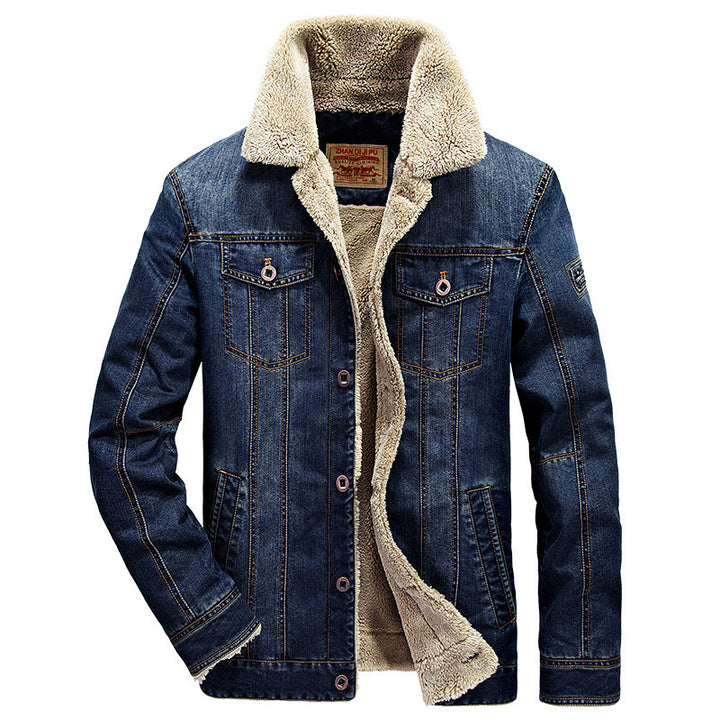 Herren Jeansjacke im Worker‑Look mit Stehkragen, Brustpattentaschen und Ziernähten – Denvaro