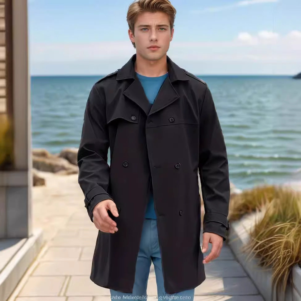 Herren nan urbaner Regenmantel im Trench-Stil mit doppellagiger Sturmklappe und verstellbaren Manschetten Echo Archiv