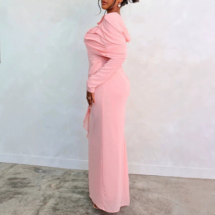 Damen Glamouröses Langarmkleid mit drapiertem Oberteil und fließendem Schnitt Echoarchiv