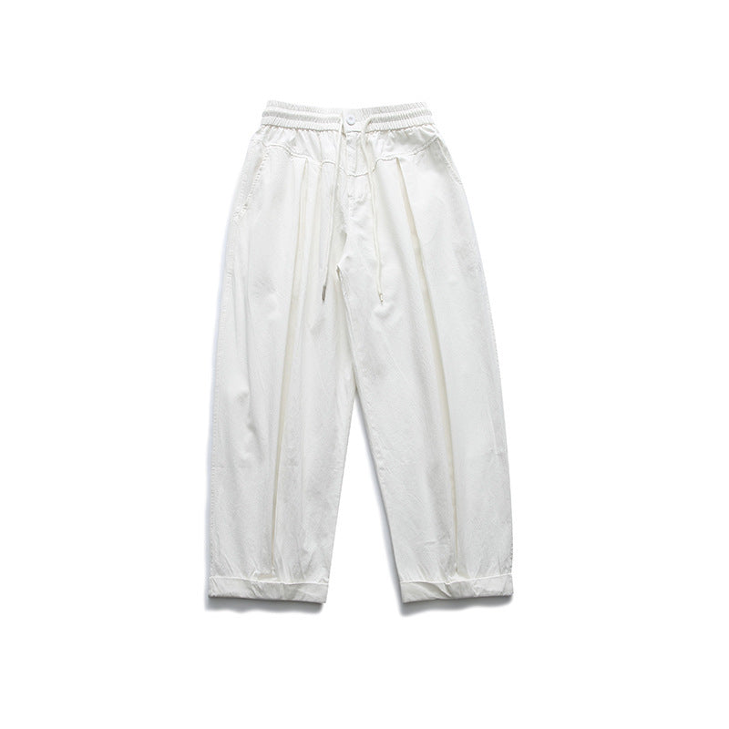 Damen Weite High‑Waist Bundfalten-Hose mit elastischem Kordelbund und gekrempeltem Saum Echo Archiv