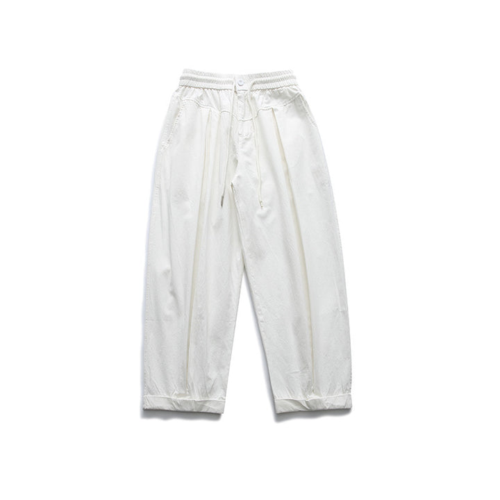 Damen Weite High‑Waist Bundfalten-Hose mit elastischem Kordelbund und gekrempeltem Saum Echo Archiv
