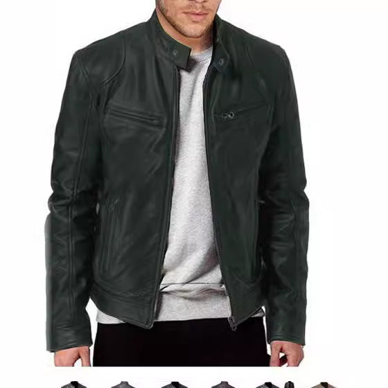 Herren klassische Lederjacke mit eleganten Innenfutter und Reißverschluss-Taschen Echoarchiv