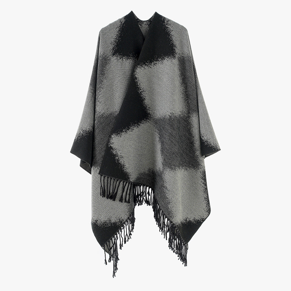 Damen Kaschmiroptik-Cape im Kimono-Schnitt mit feinem Fransensaum Echo Archiv