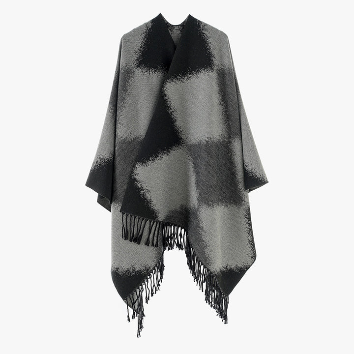 Damen Kaschmiroptik-Cape im Kimono-Schnitt mit feinem Fransensaum Echo Archiv