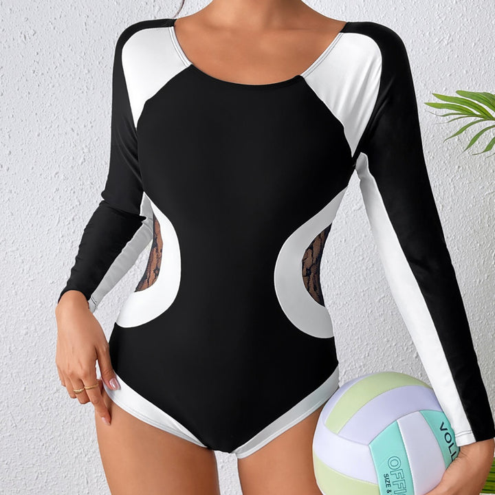 Damen Sportlicher Langarm Badeanzug mit transparenten Einsätzen Echo Archiv