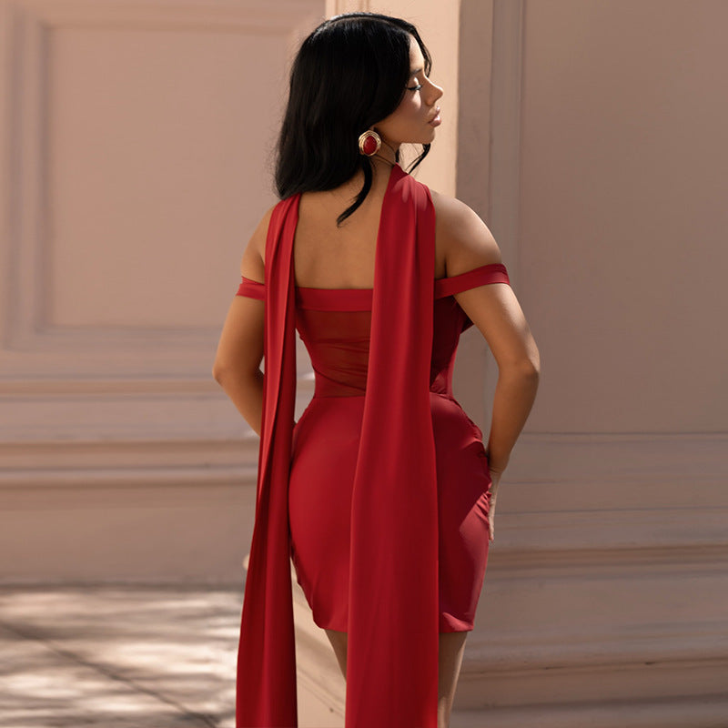 Damen Sexy Minikleid mit transparentem Oberteil und lässigem Drapierungseffekt Echo Archiv