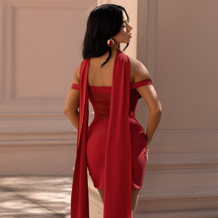 Damen Sexy Minikleid mit transparentem Oberteil und lässigem Drapierungseffekt Echo Archiv