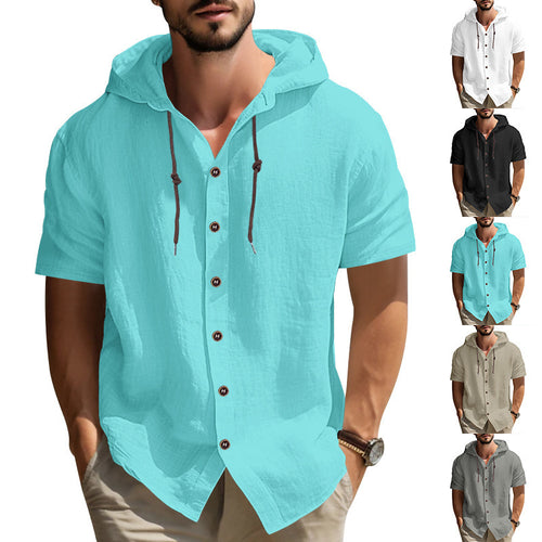 Herren lässiges Kapuzenshirt mit kurzen Ärmeln und Knopfleiste Echoarchiv
