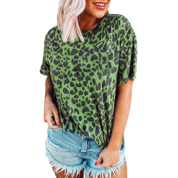 Damen lässiges Leoprint T-Shirt mit weichem Stoff und lockerer Passform Echoarchiv