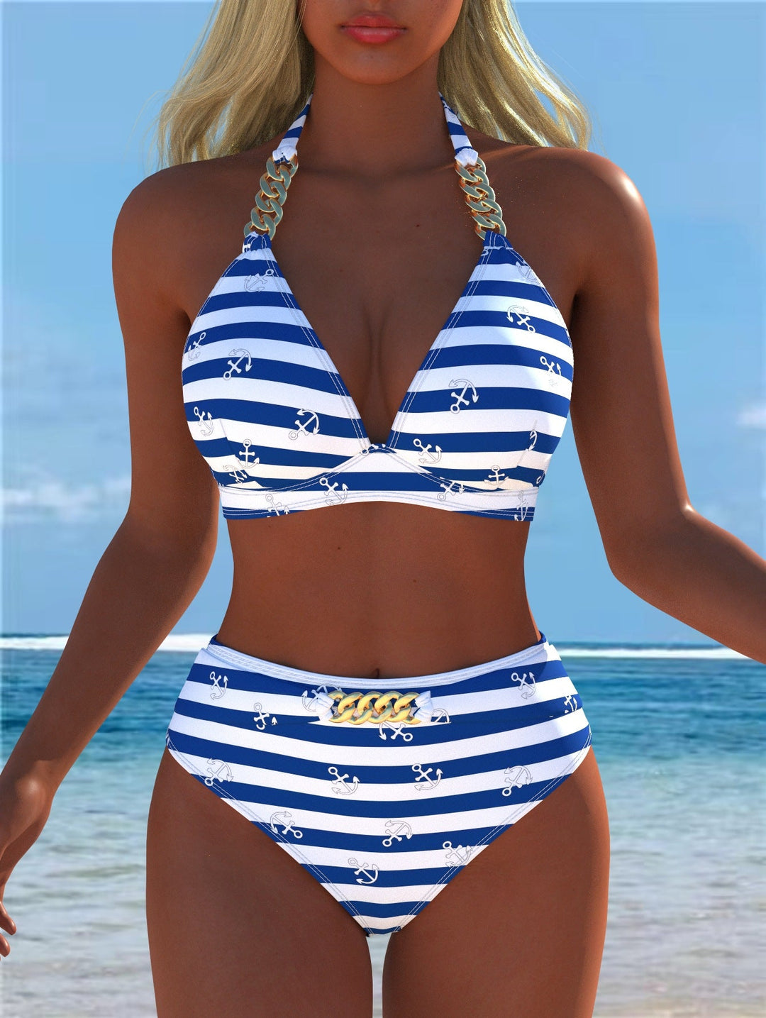 Damen Bikini mit luxuriösem Marmormuster und edlen Details Echoarchiv