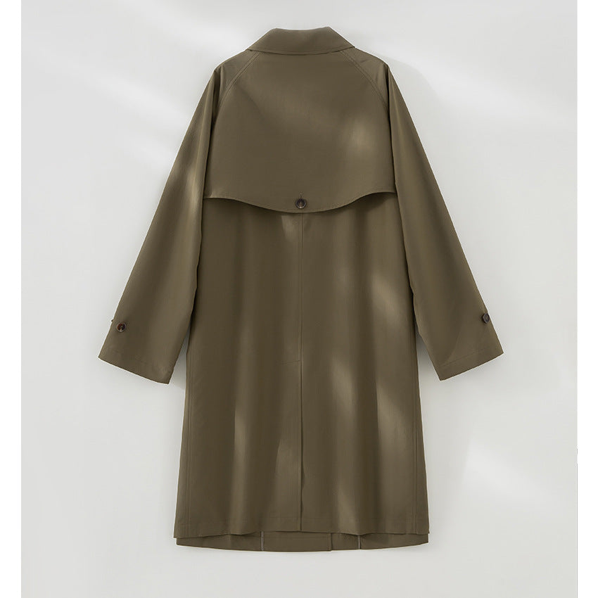 Damen Langer minimalistischer Trenchcoat mit verdeckter Knopfleiste und verstellbaren Manschetten Echoarchiv