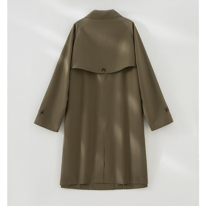 Damen Langer minimalistischer Trenchcoat mit verdeckter Knopfleiste und verstellbaren Manschetten Echoarchiv