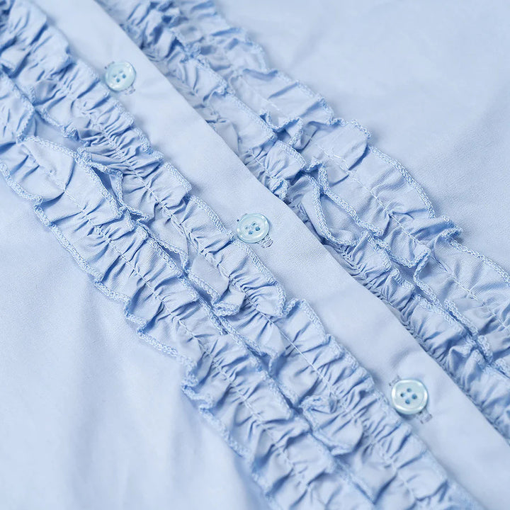 Damen nan Rüschen-Hemdbluse aus Baumwollmix, langärmlig und leicht oversized Echo Archiv