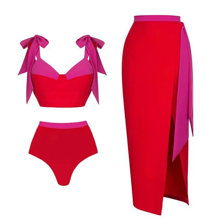 Damen hochtailliertes Bikiniset mit Wickelrock Echo Archiv