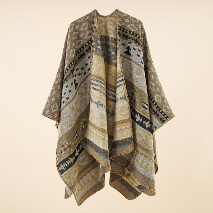 Damen Grobgewebter Ethno-Poncho mit Fransen – Avérine