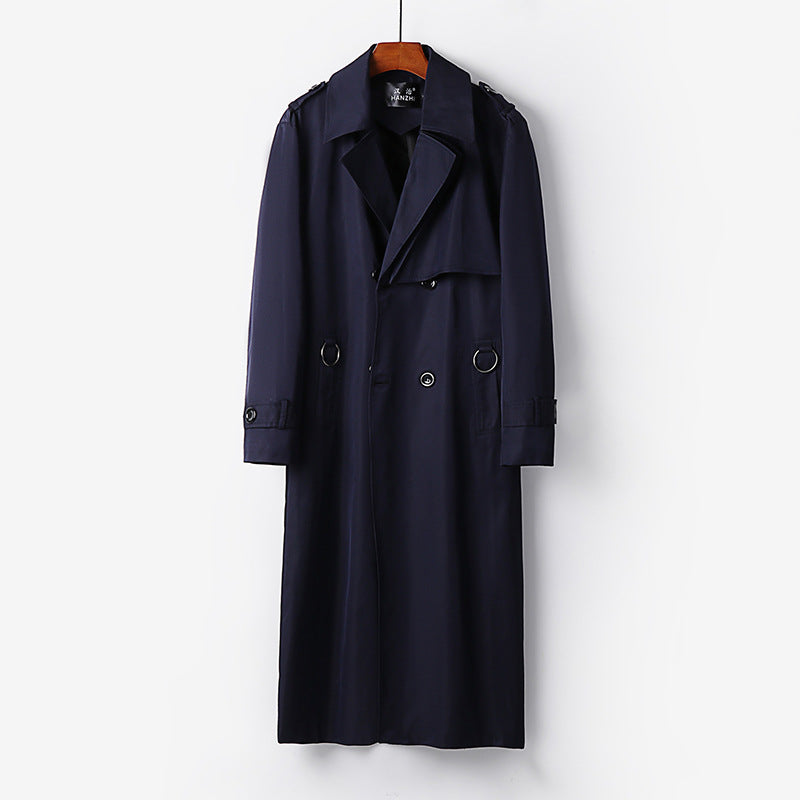 Herren Eleganter knöchellanger Trenchcoat mit verdeckter Knopfleiste und Taillengürtel Echoarchiv