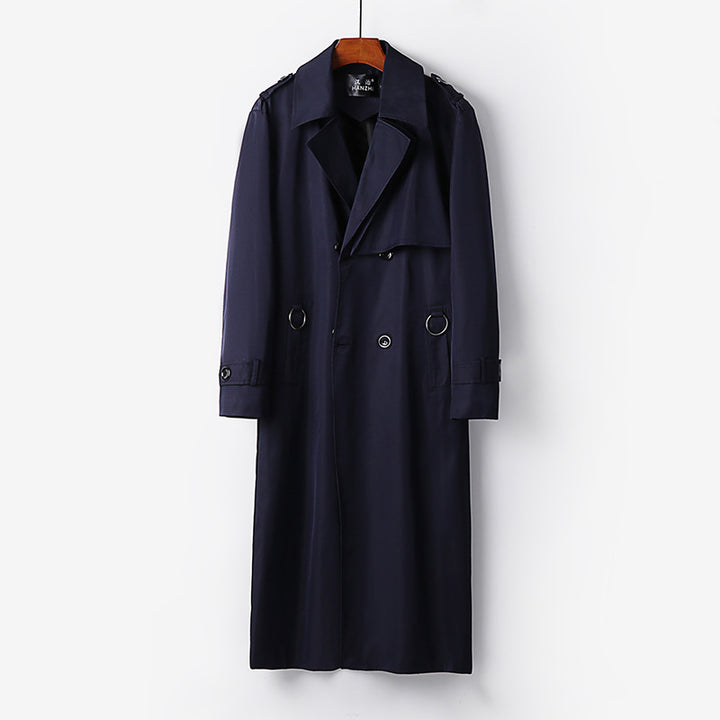 Herren Eleganter knöchellanger Trenchcoat mit verdeckter Knopfleiste und Taillengürtel Echoarchiv