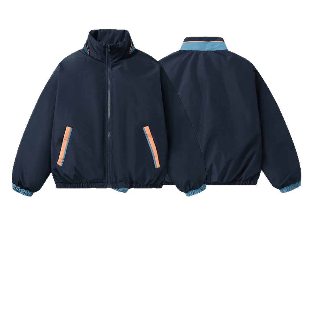 Damen Boxy Leicht-Windbreaker mit hohem Stehkragen und kontrastbesetzten Eingrifftaschen Echoarchiv