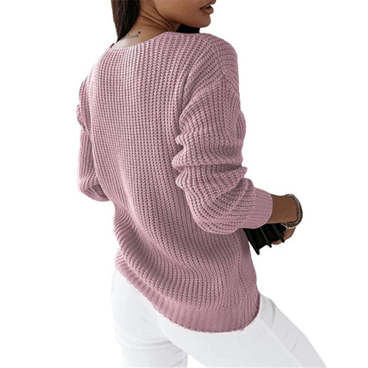 Damen nan grob gestrickter V-Ausschnitt Pullover mit Zopfmuster und lockerer Silhouette Echo Archiv