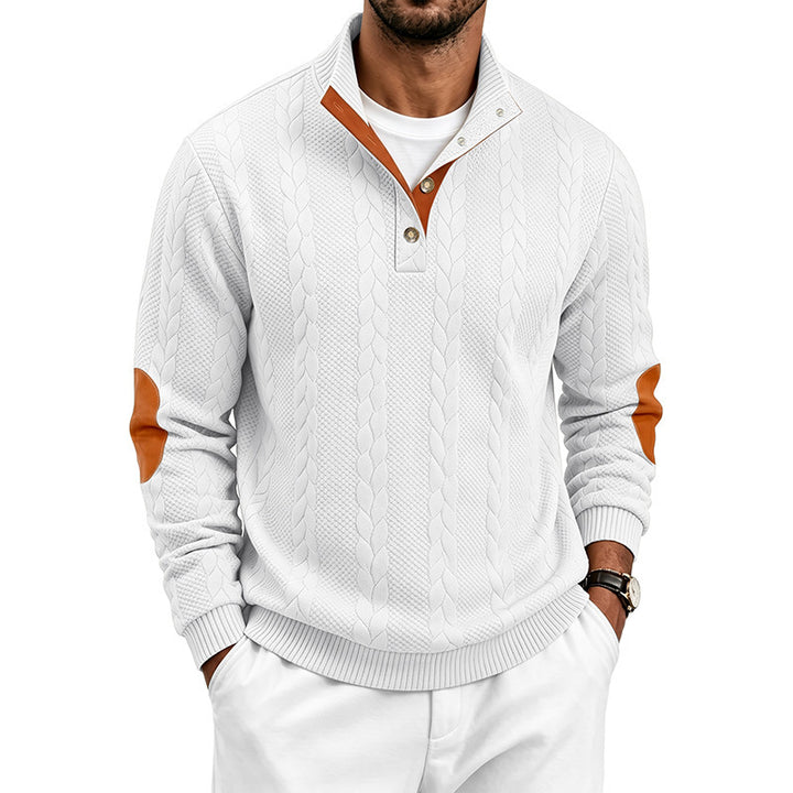 Herren Feinstrick-Troyer mit Zopfmuster, Lederdetails und Ellbogen-Patches Echoarchiv