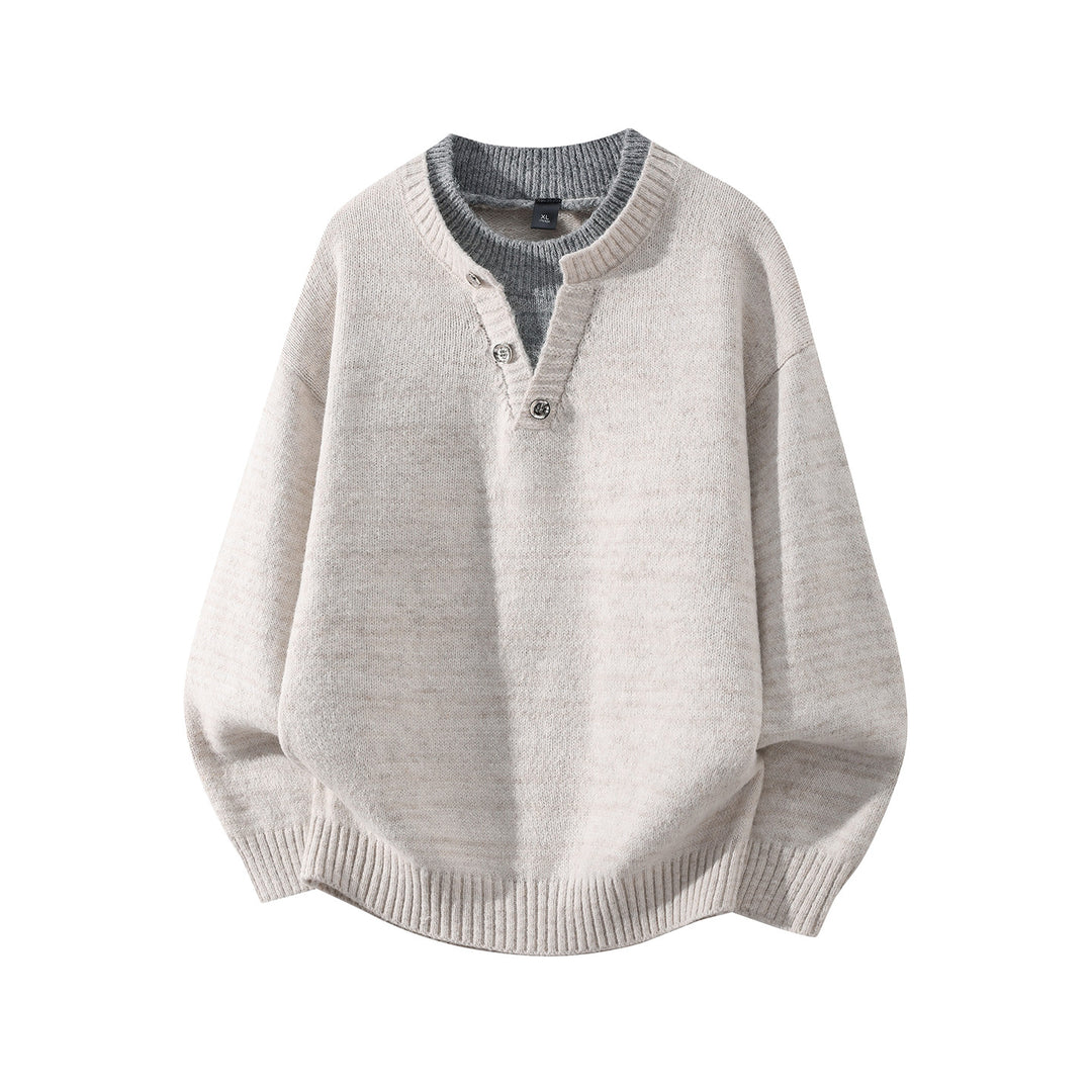 Damen Oversize-Strickpullover mit Henley‑Halbknopfkragen und geripptem Saum Echoarchiv