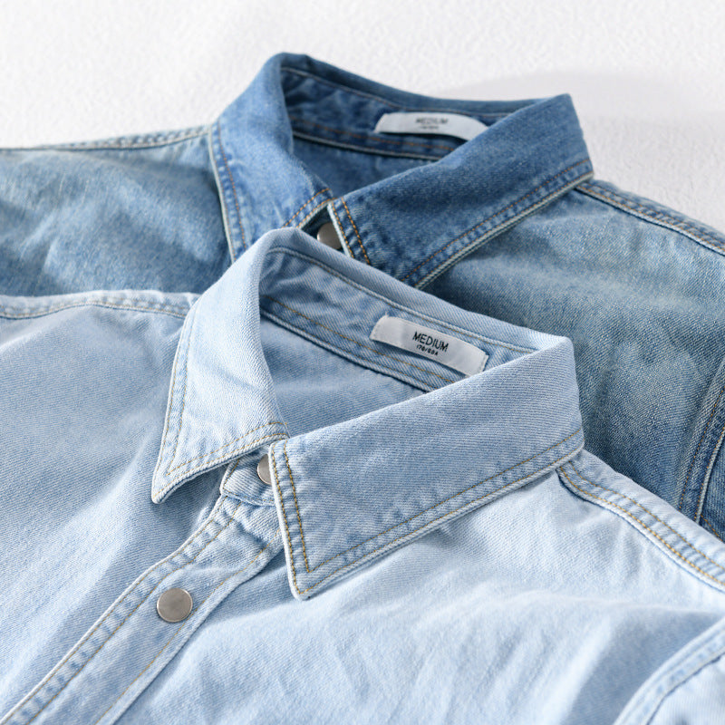 Herren Vintage-Jeanshemdjacke im Overshirt-Look mit Druckknöpfen und Kontrastnähten Echoarchiv