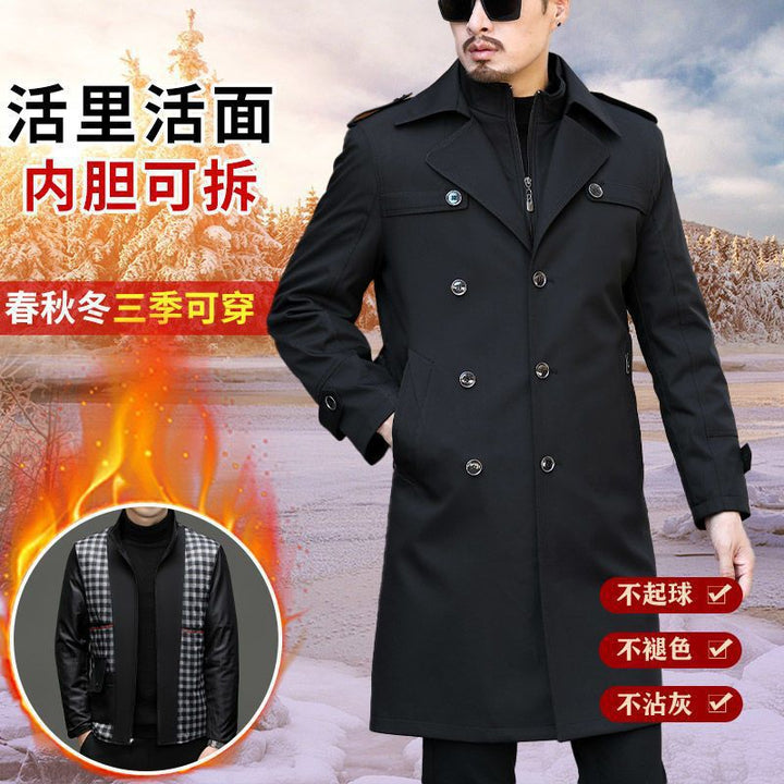 Herren knielanger Trenchcoat mit doppelreihiger Knopfleiste und Epauletten Echoarchiv