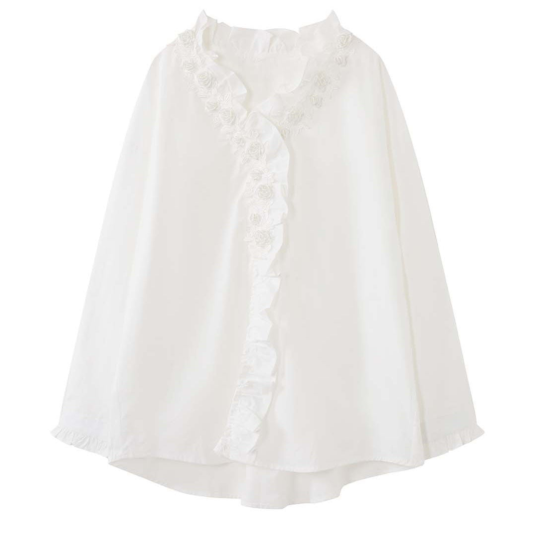 Damen Oversize-Bluse mit Rüschenleiste und Spitzenbesatz Echoarchiv