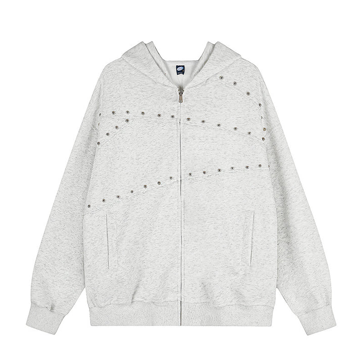 Damen Kapuzen‑Sweatjacke im Oversize‑Used‑Look mit Nietverzierung und durchgehendem Reißverschluss Echoarchiv