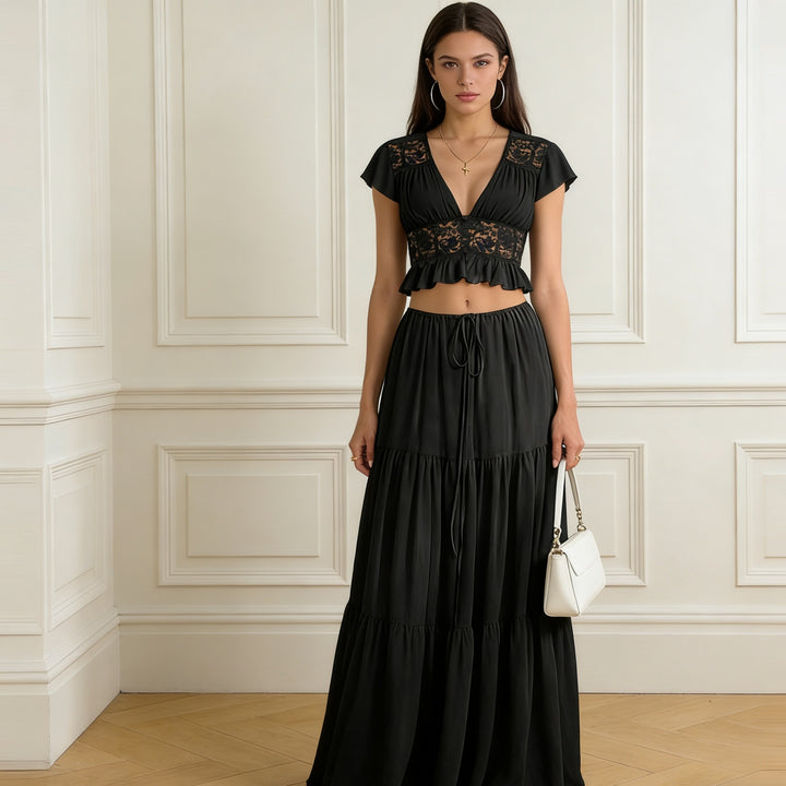 Damen Lässiges Maxi-Kleid mit eleganter Raffung und cropped Top Echo Archiv