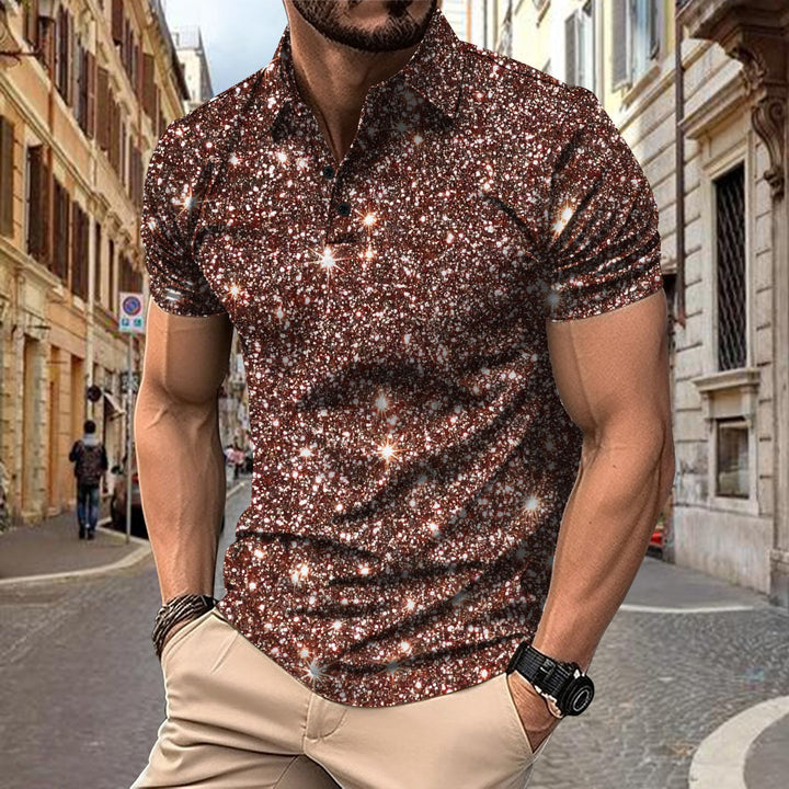 Herren Poloshirt mit glamourösem Sternen-Muster Echoarchiv