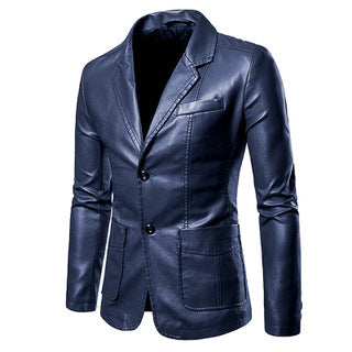 Herren eleganter Kunstlederblazer mit schmalem Schnitt und praktischen Taschen Echoarchiv