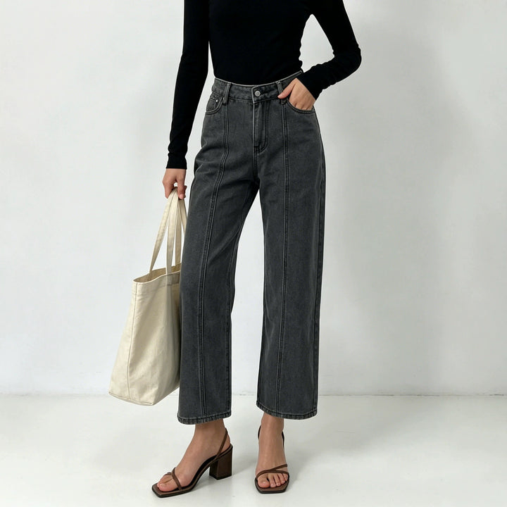 Damen nan hochtaillierte Jeans mit vertikaler Nahtpasse und weitem Bein Echo Archiv