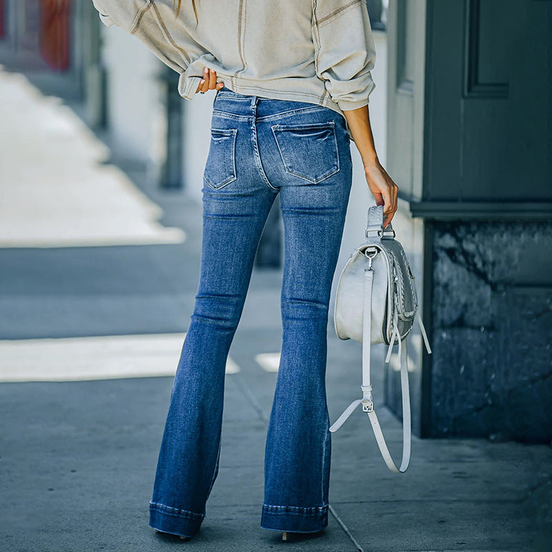 Damen High-Waist Schlagjeans mit tailliertem Schnitt und dekorativer Vordernaht Echo Archiv