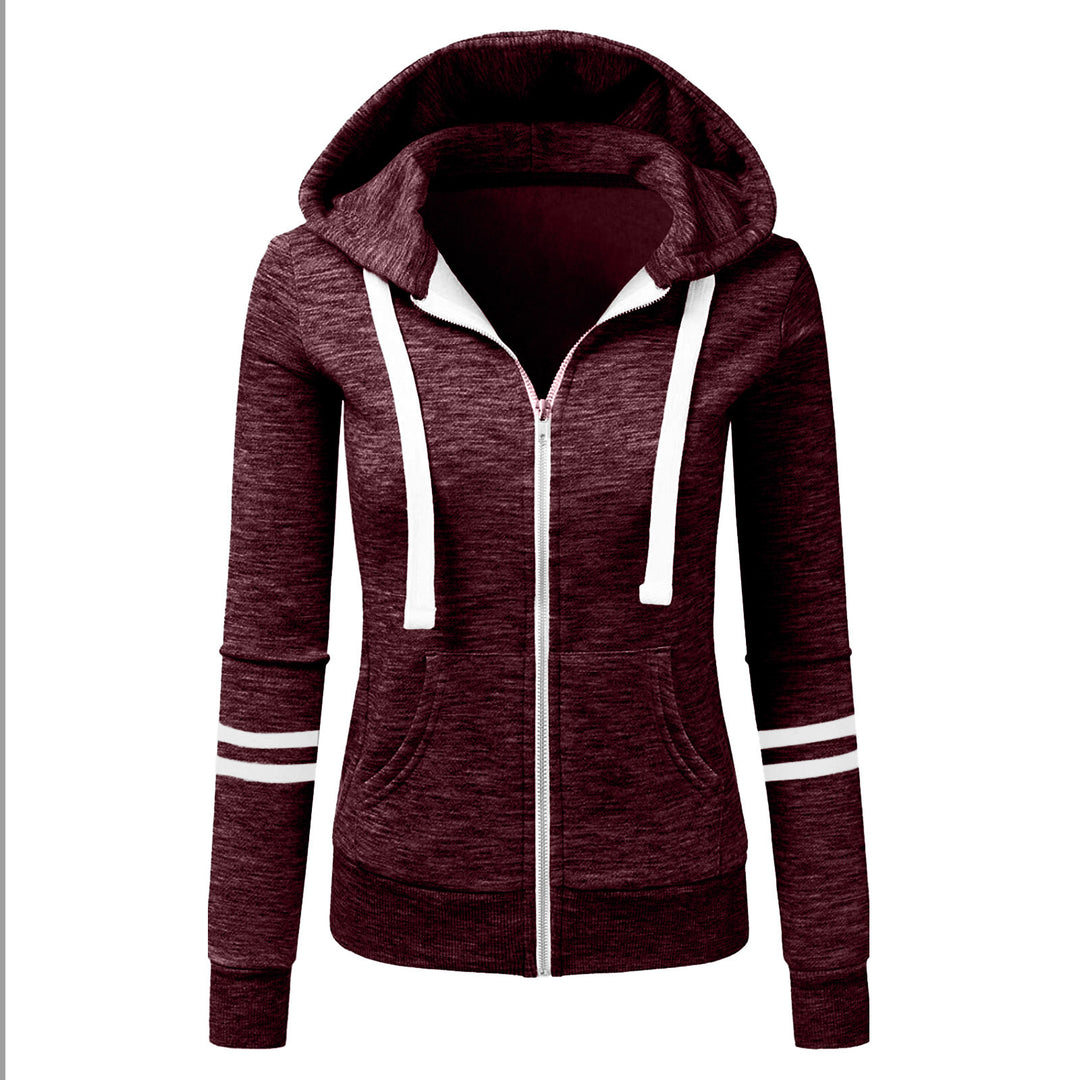 Damen Kapuzenjacke mit Reißverschluss, Kängurutasche und Kontraststreifen Echo Archiv