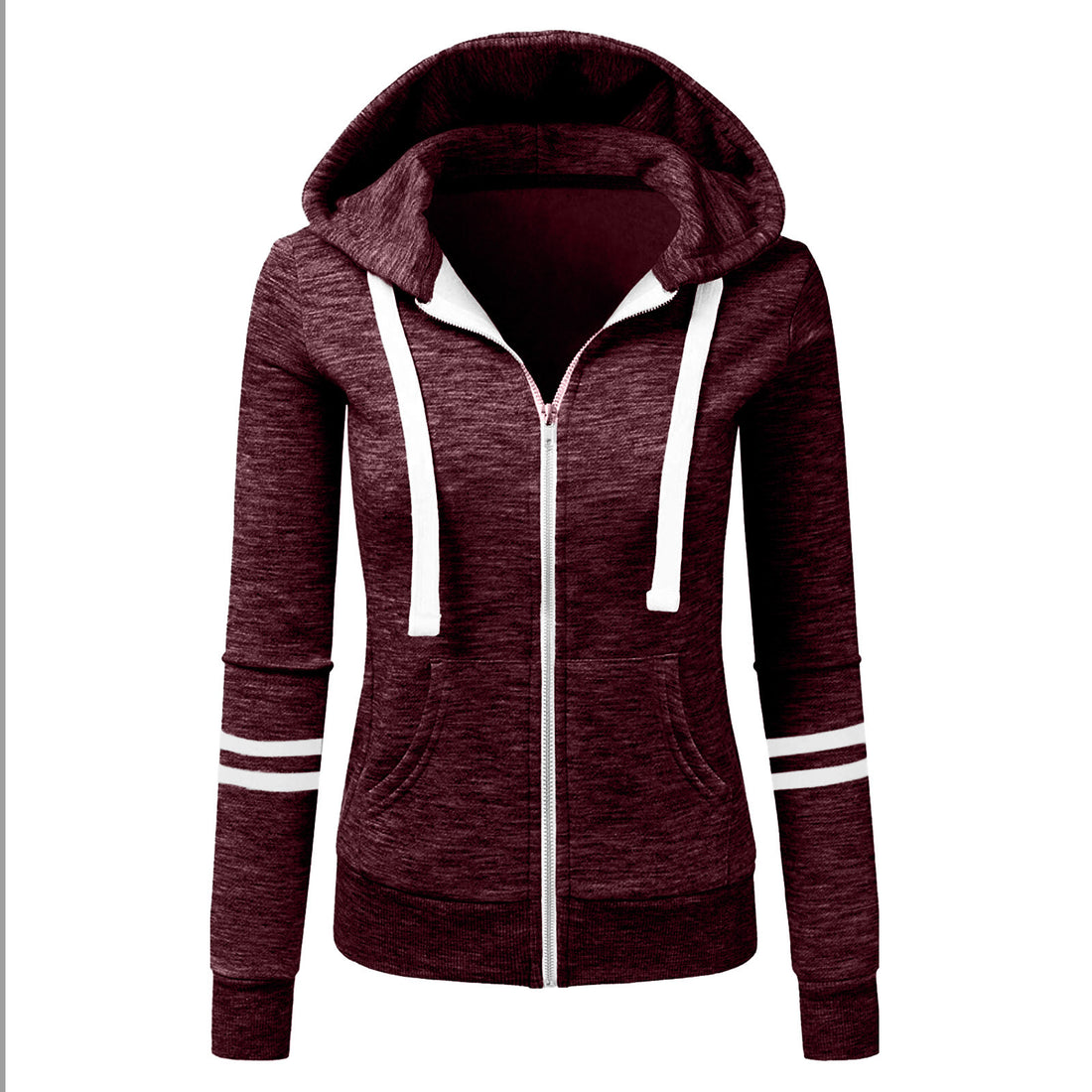 Damen Kapuzenjacke mit Reißverschluss, Kängurutasche und Kontraststreifen Echo Archiv