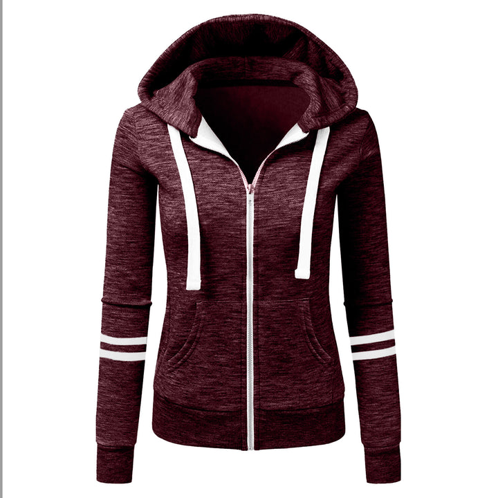 Damen Kapuzenjacke mit Reißverschluss, Kängurutasche und Kontraststreifen Echo Archiv