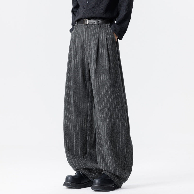 Damen Weite High‑Waist Plissee-Hose aus Wollmix mit elastischem Bund und weitem Bein Echoarchiv