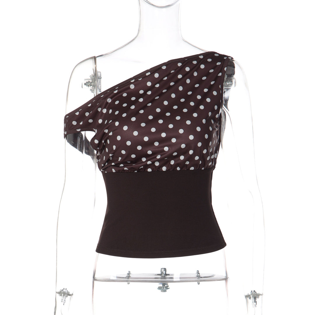 Damen Asymmetrisches Polka-Dot Oberteil Echo Archiv