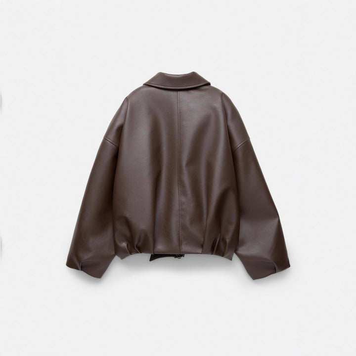 Damen nan kurz geschnittene Kunstlederjacke mit durchgehendem Reißverschluss und taillierendem Gürtel Echo Archiv
