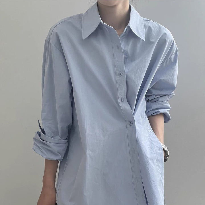 Damen Oversize-Hemdbluse mit asymmetrischem Saum und überschnittener Schulter Echoarchiv