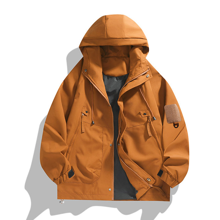 Herren atmungsaktiver Utility Hoodie-Jacke mit verdecktem Reißverschluss, Mehrzwecktaschen und verstellbaren Ärmelbündchen – Cavarno