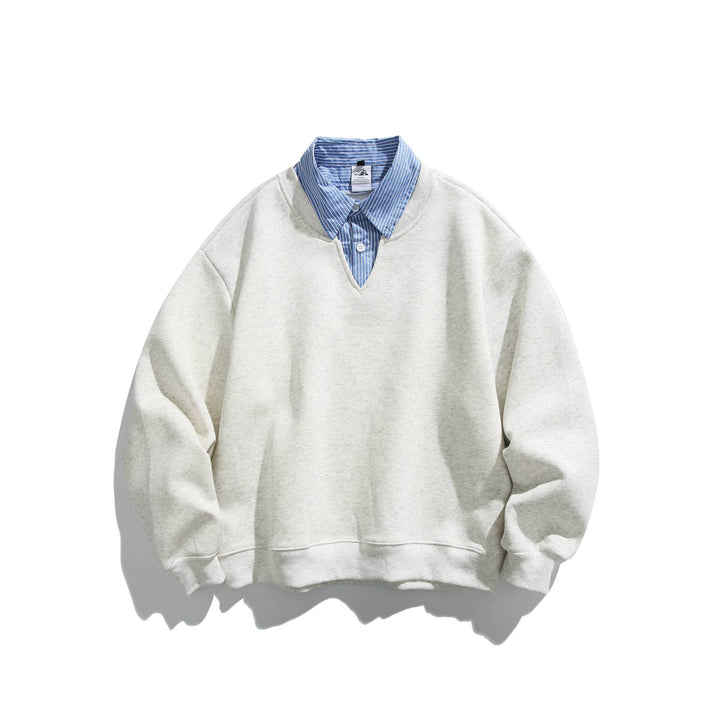Unisex Sweatshirt im Layering-Look mit eingearbeitetem Hemdkragen und V-Ausschnitt Echoarchiv