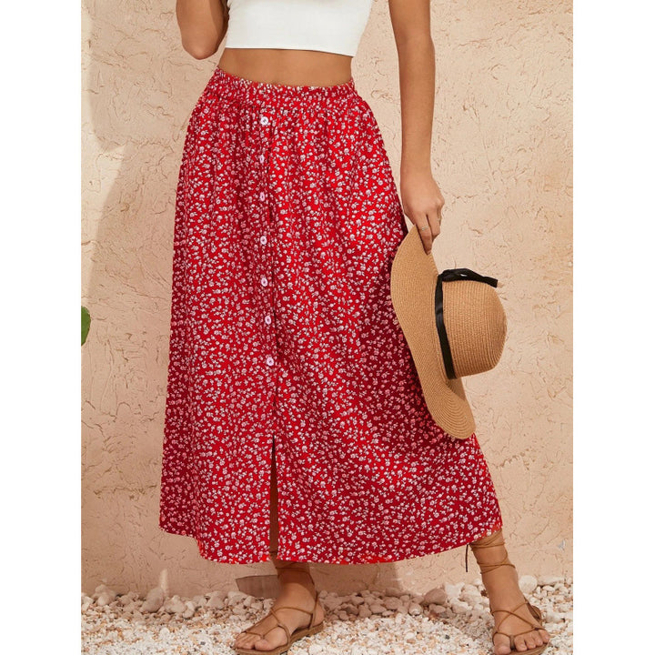 Damen Maxirock mit floralem Design und Knopfdetails Echo Archiv
