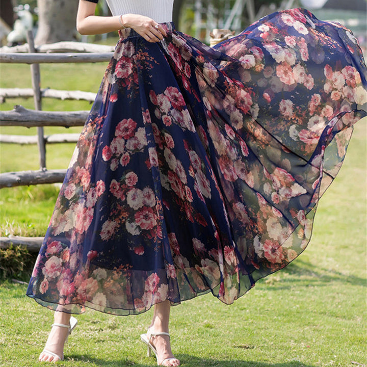 Damen nan lange plissierte Maxirock mit floralem Sommerprint und elastischem Bund Echo Archiv