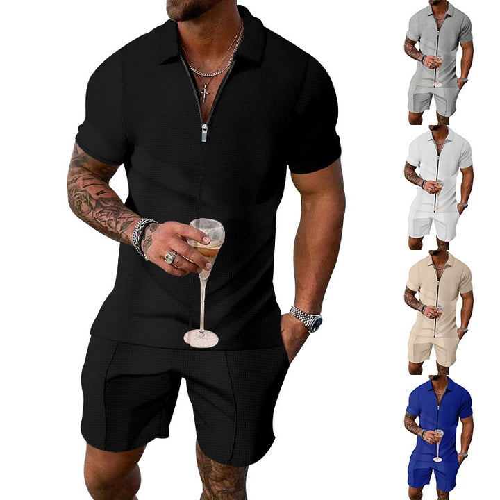 Herren modisches Freizeit-Set mit Zip-Design und strukturiertem Oberteil Echoarchiv