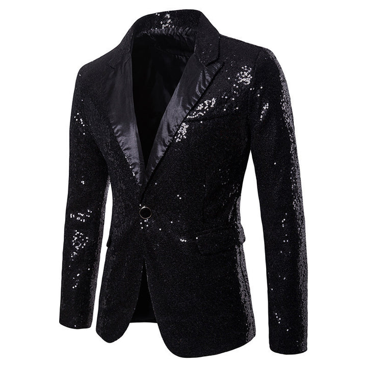 Herren glitzernder Paillettenblazer mit modernem Schnitt und elegantem Revers Echoarchiv