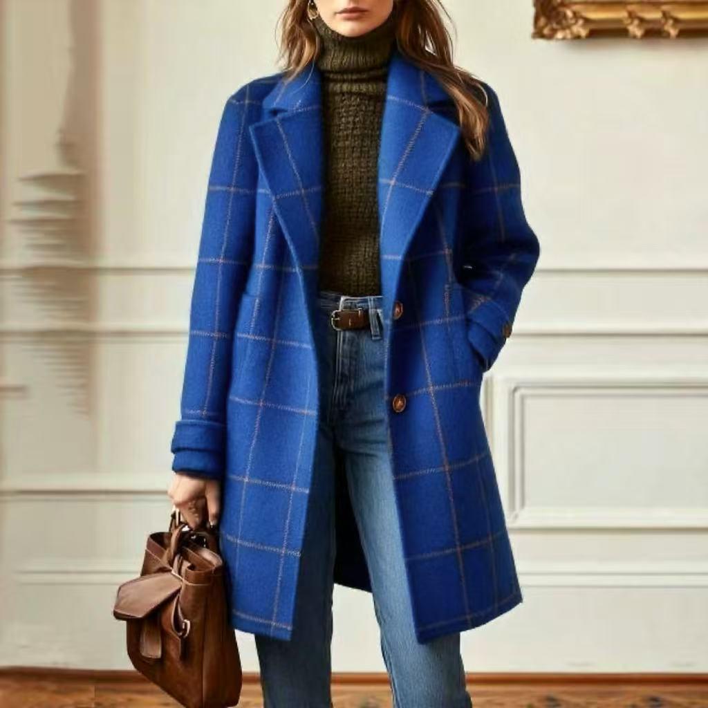 Damen nan karierter Wollmix Mantel mit Reverskragen, aufgesetzten Taschen und taillierter Silhouette Echo Archiv