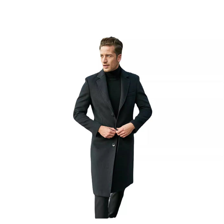 Herren eleganter Mantel mit strukturiertem Gewebe und modernen Akzenten Echoarchiv